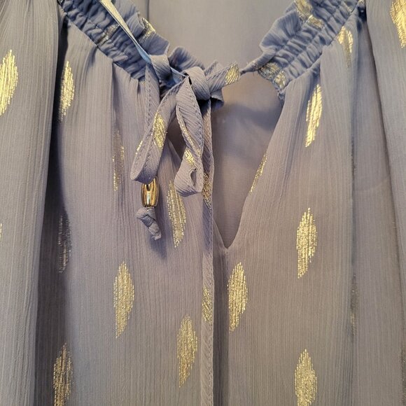 Jennifer Lopez Womens 3X Boho Tunic Blue Metallic Feather Bell Sleeve Flowy - Picture 2 of 7